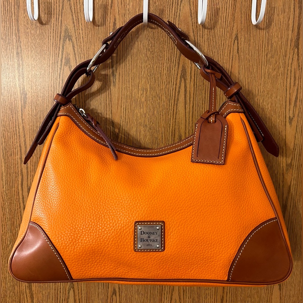 Dooney And Bourke Orange Pebble Leather Harrison Hobo Shoulder Bag - Picture 1 of 15